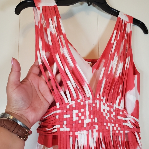 Sundance Island Rhythms Red Orange Tie Dye Fringe Midi Dress NWT Size 4 - Picture 9 of 12